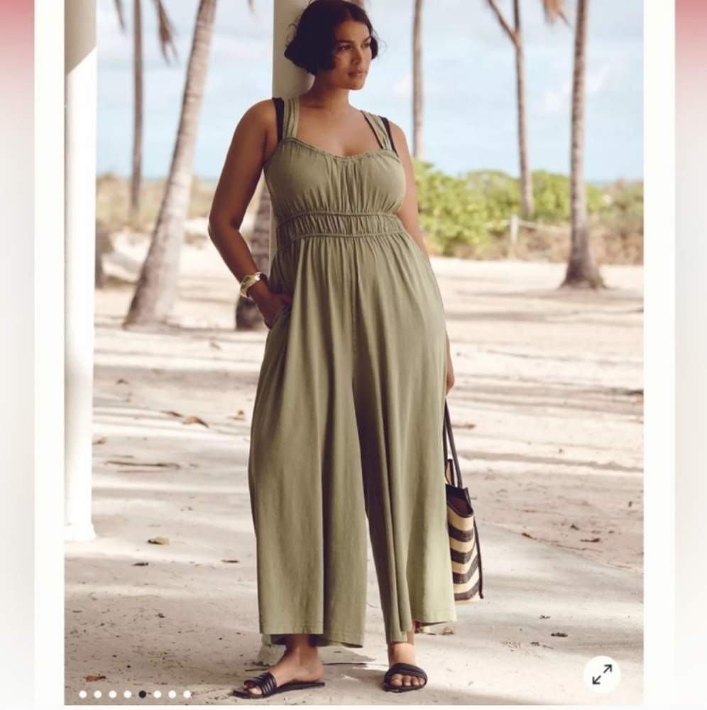 1 DAY SALE! Anthropologie Simona Scoop-Neck Crop Wide-Leg Jumpsuit Olive Green